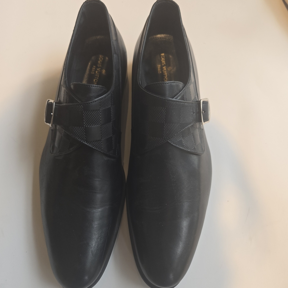 Louis Vuitton District Black Damier Check Embossed Leather Shoes Mens Size 9.